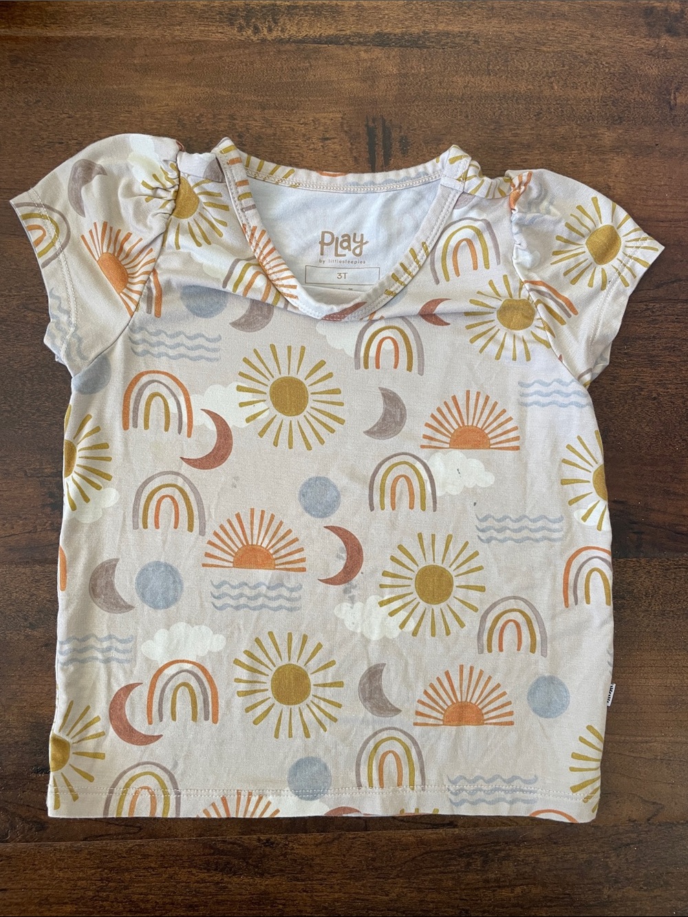 Little Sleepies Cream Tee with Mustard, Rust & Sky Blue Sunshine Print